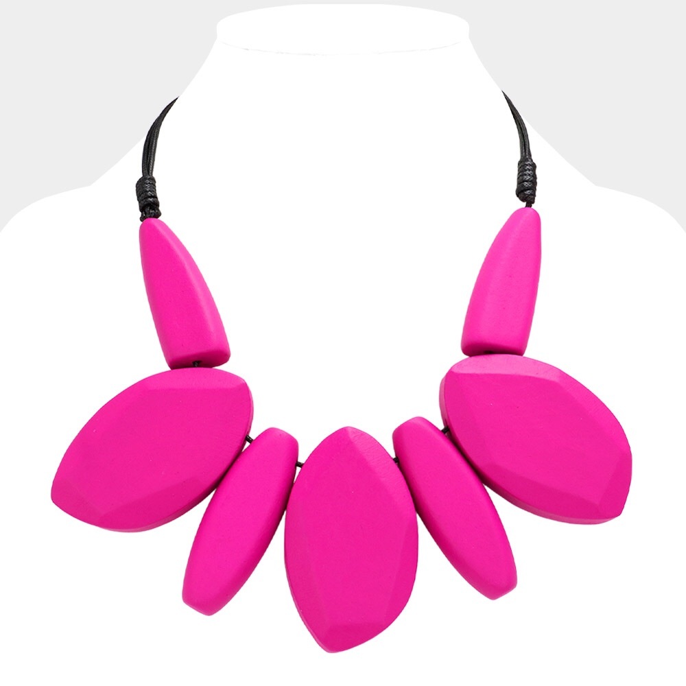 Oversized Pink Wooden Statement Necklace